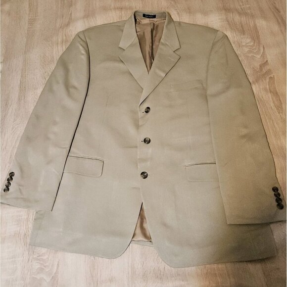 Chaps Men's Tan Blazer Three Button Rayon Blend Sport Coat Jacket Sz 44R - Picture 1 of 8